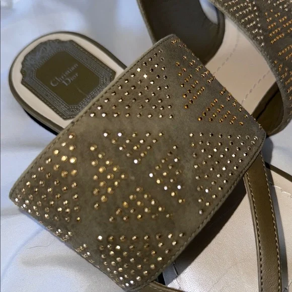 ☀️SUMMER CLEARANCE SALE☀️ Dior Olive Sandals with Ornate Gold Embellishment - Picture 7 of 7